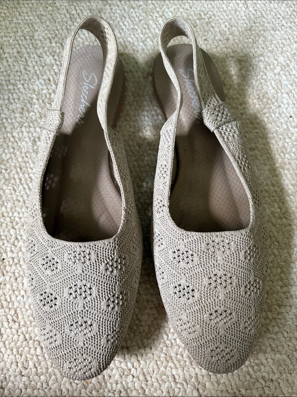Skechers Taupe Knit Slingback Flats